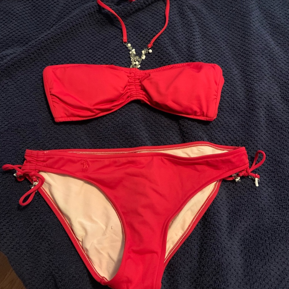 Ralph Lauren halter bikini with bead detailing- small.